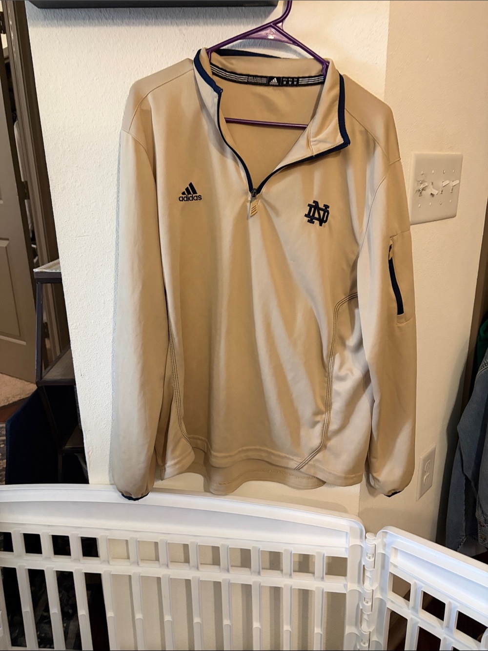adidas Beige Pullover with Navy Trim and Notre Dame Logo